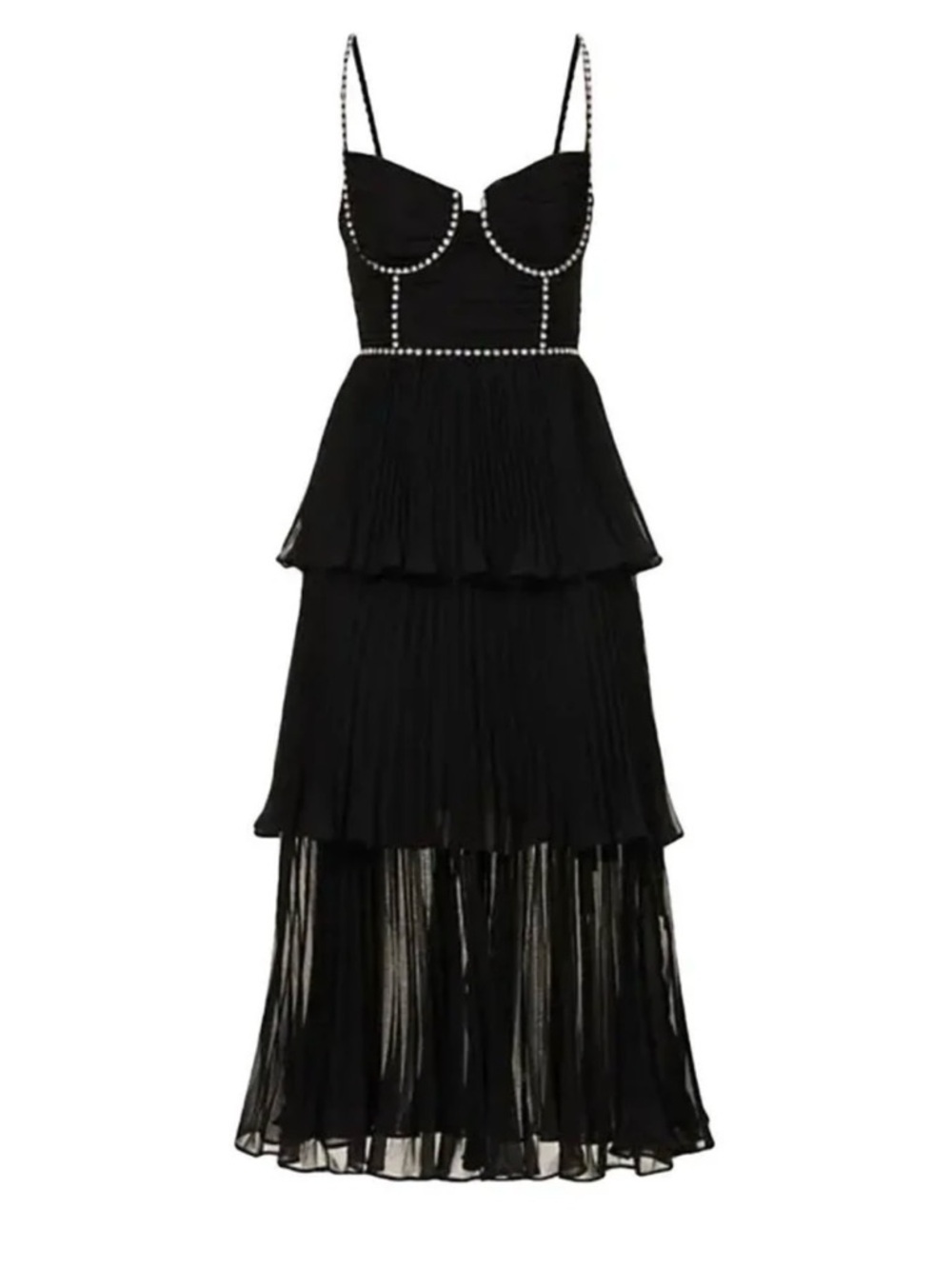 Diamante-embellished tiered chiffon midi dress - Picture 2 of 9